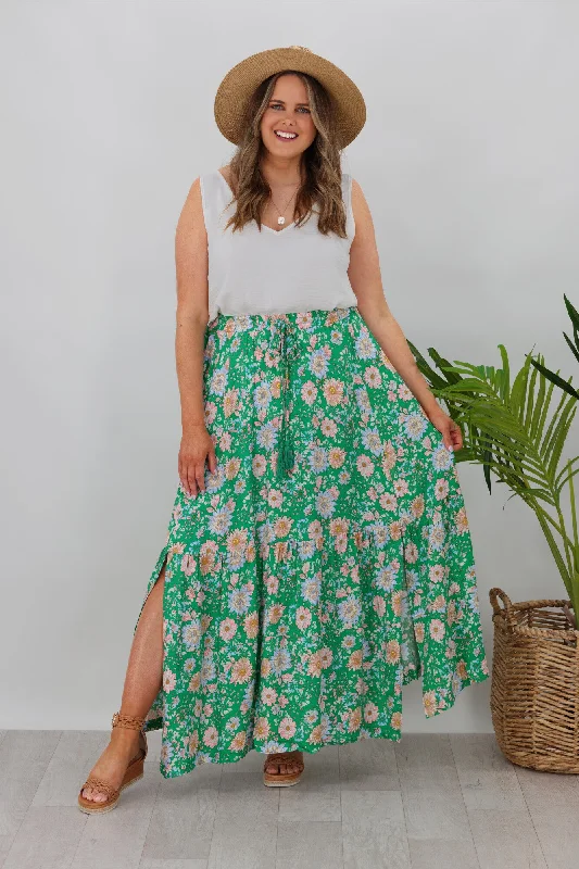 New U Collection Maxi Skirt with Tassel Green Floral