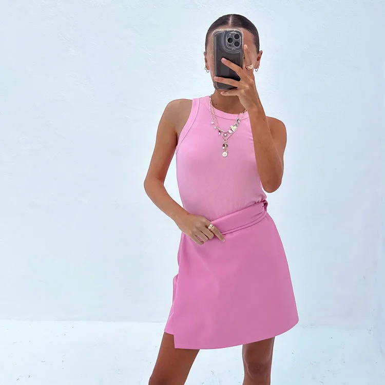 Pink Vegan Leather Mini Jaspre Skirt