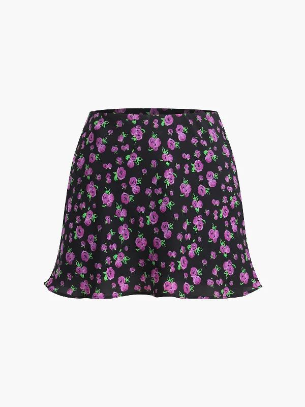 BerryBetty - Rosa Rugosa Floral Zippered Mini Skirt