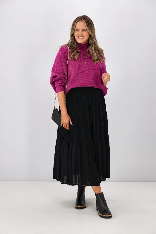 Shine On Label Bentley Gathered Tier Maxi Skirt Black