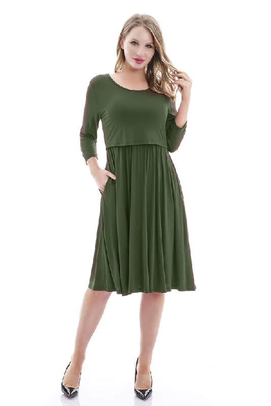 Smallshow 3/4 Sleeve Casual Maternity Nursing Dress