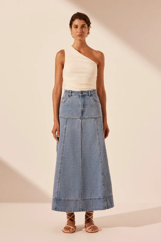 STELLA PANELLED MIDI SKIRT - MID BLUE