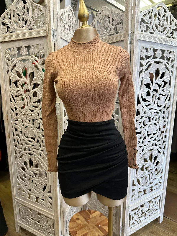 Black Suede Draped Mini Skirt