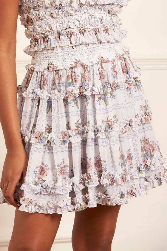 Tiled Blooms Chiffon Smocked Micro Mini Skirt