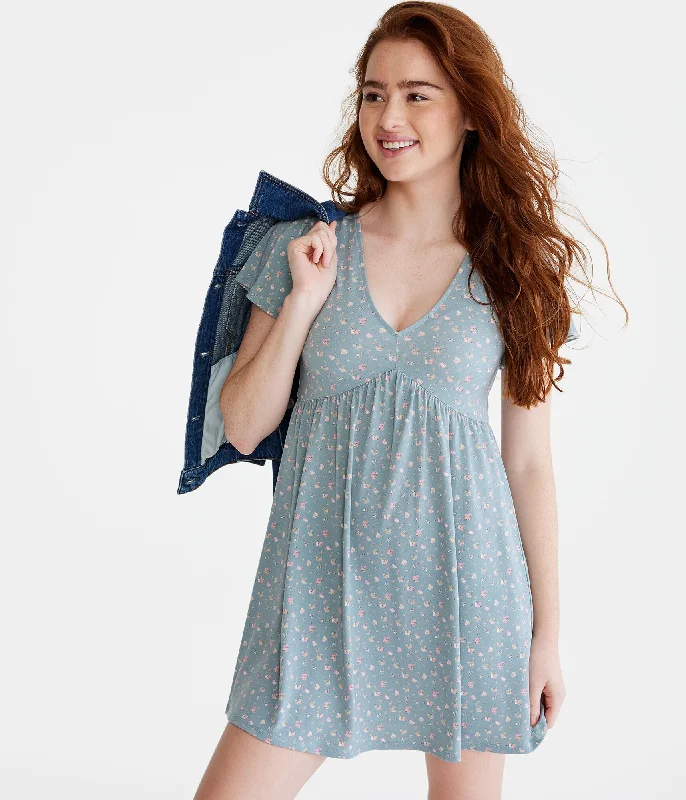 Aeropostale Floral V-Neck Babydoll Dress