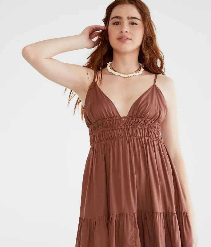 Aeropostale Solid V-Neck Babydoll Dress