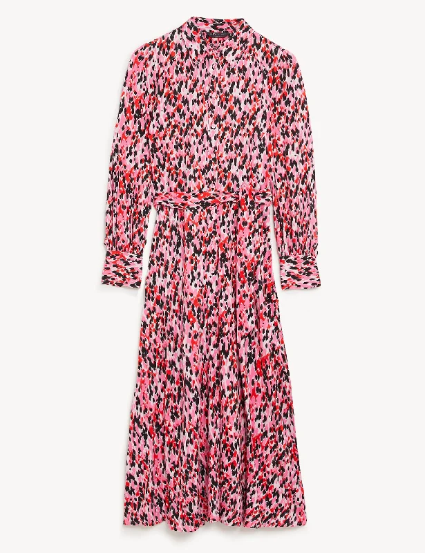 Animal Print Tie Waist Midi Shirt Dress