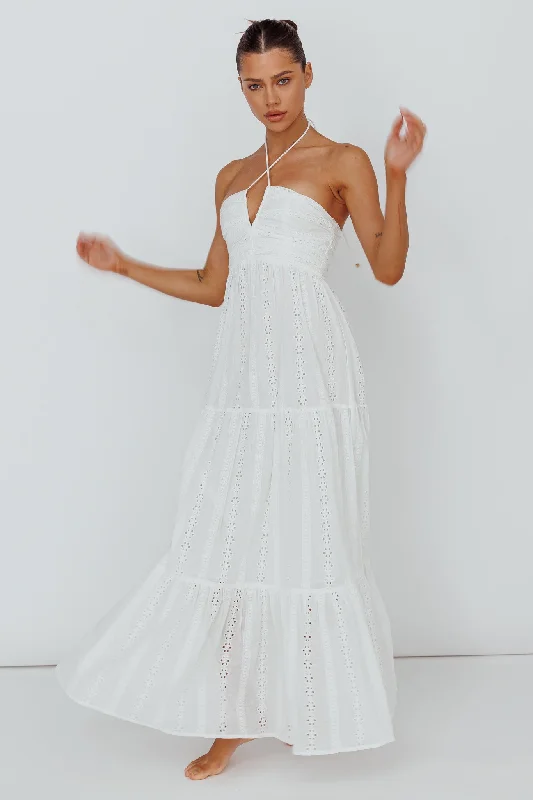 Asiah Halterneck Maxi Dress Eyelet White