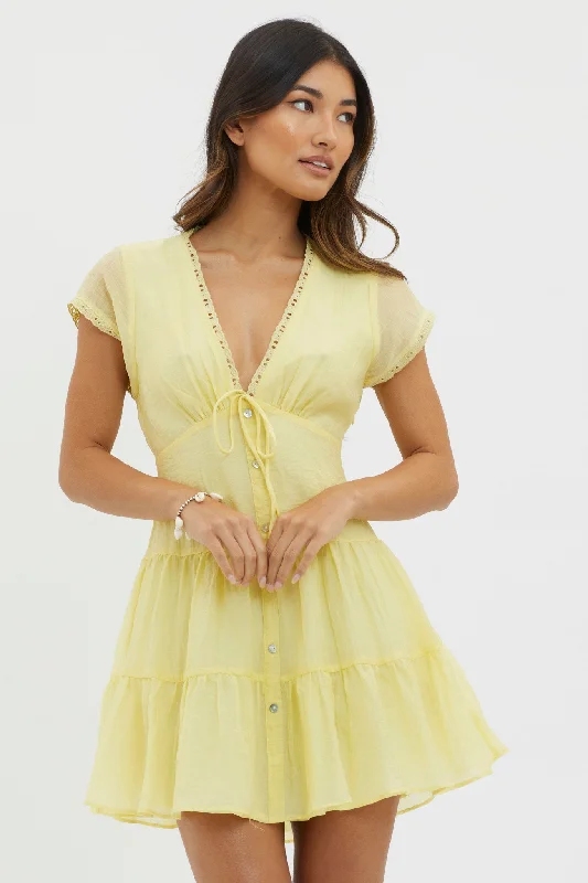 Azura Scalloped Lace Mini Dress Lemon