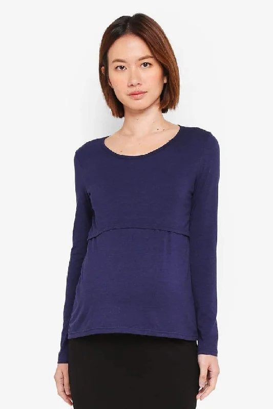 Belva Long Sleeved Round Neck Tee Navy