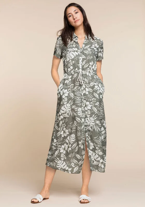 Bianca Jungle Print Midi Shirt Dress, Grey