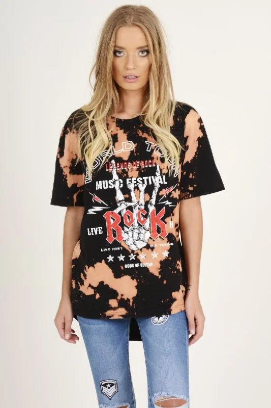 Black Acid Wash World Tour Slogan T-shirt Dress - Adel