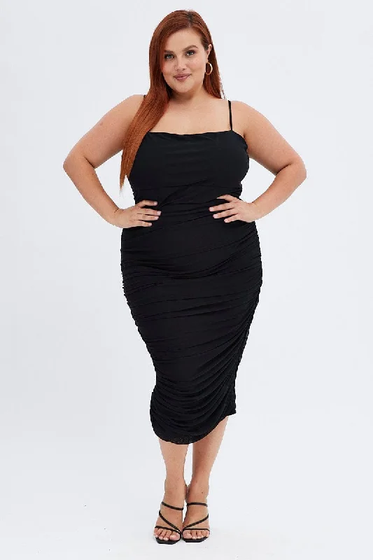 Black Bodycon Dress Sleeveless Midi Mesh