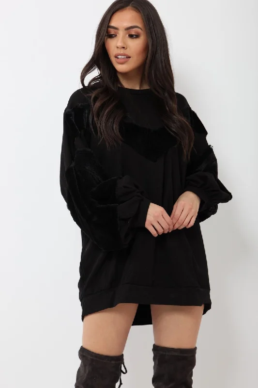 Black Chevron Fur Jumper Dress - Esme