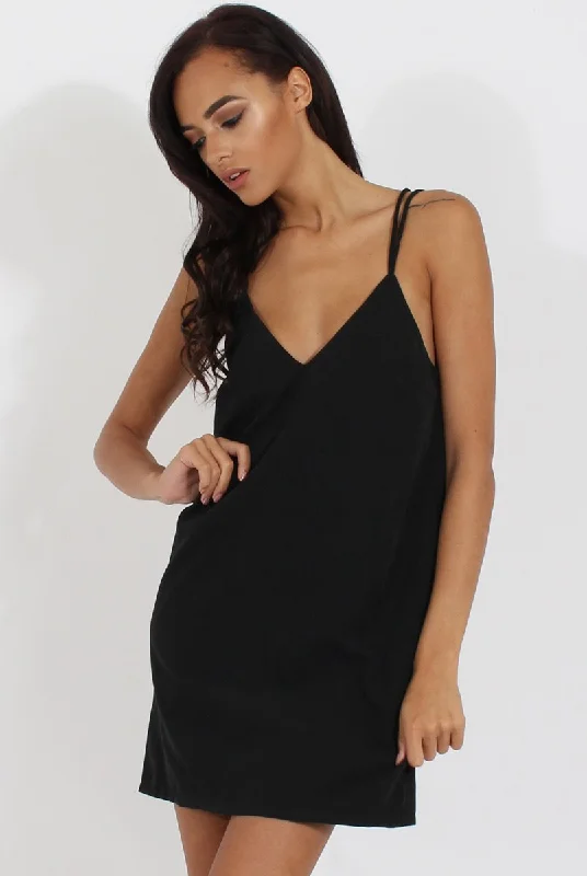 Black Faux Suede Strappy Back Slip Dress - Sylvie