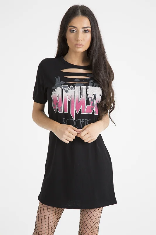 Black Front Distressed 'Amuse Society' T-Shirt Dress - Lexi