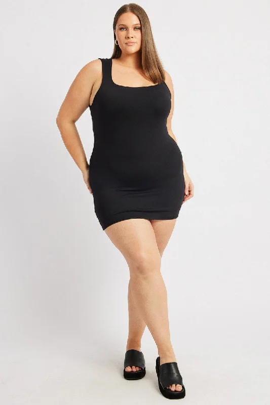 Black Mini Dress Scoop Neck Supersoft