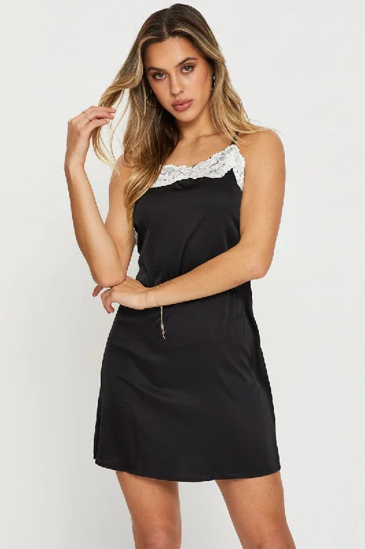 Black Slip Dress Mini Satin