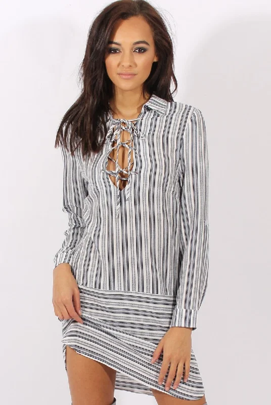 Blue & White Stripe Shirt Dress - Lavern