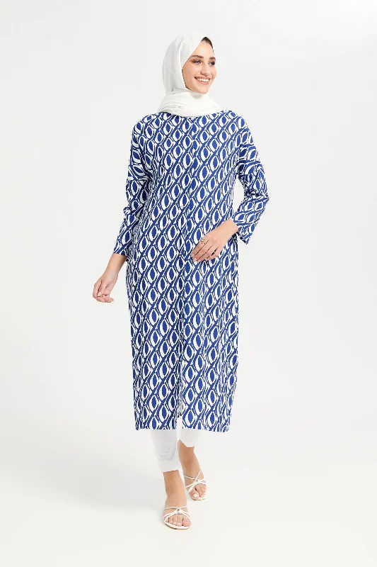 Women Blue Printed Shirt Dress