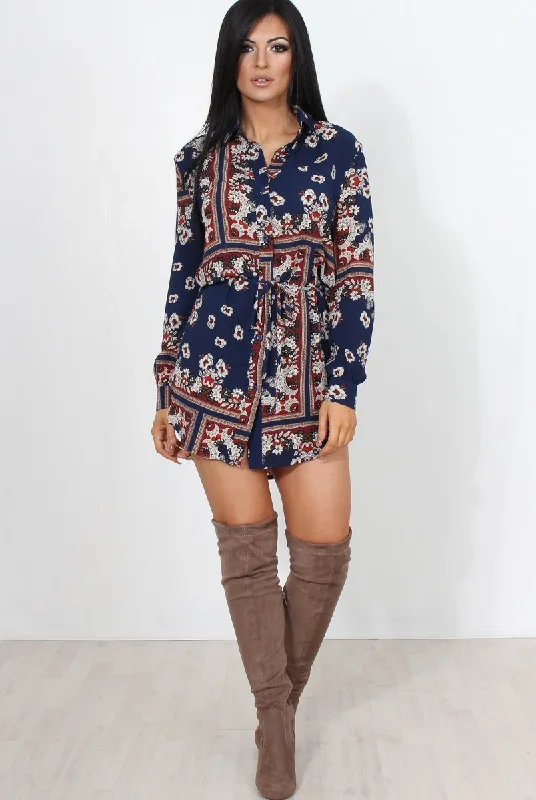 Bono Navy Paisley Print Shirt Dress