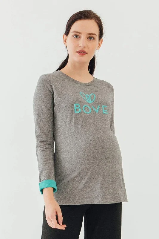 Long Sleeve Chiara Round Neck Mozzie Maternity Top Charcoal