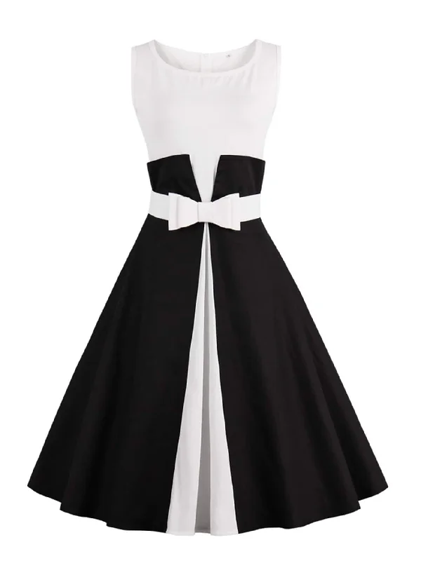 Bow Belted Combo Flare Dress