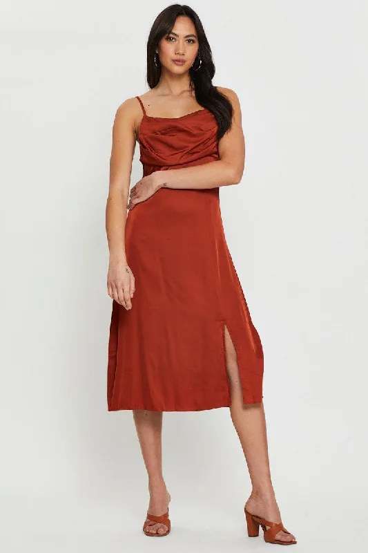 Brown Slip Dress Midi