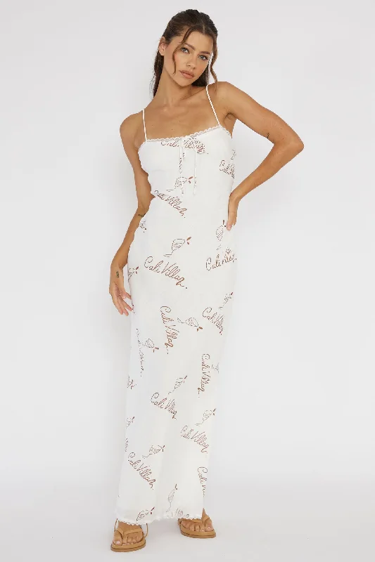 Cali Sunset Lace Trim Maxi Dress Print Tan