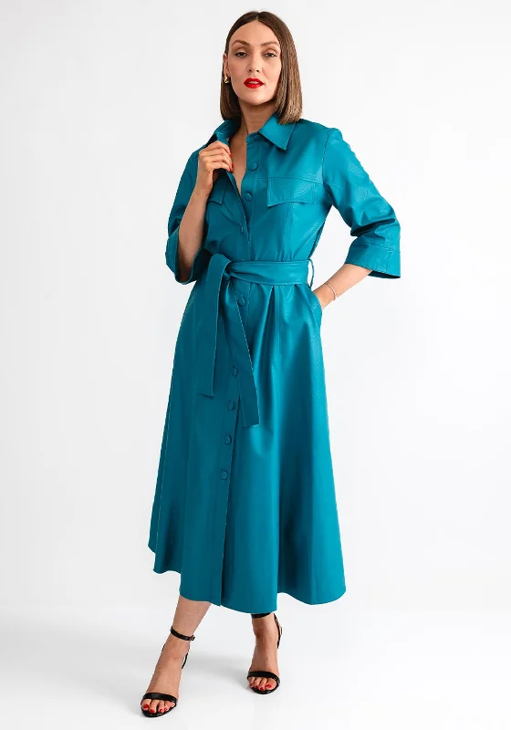 Camelot Faux Leather Shirt Dress, Teal Blue