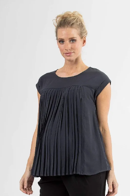 Cap Sleeves Breanne Pleats Nursing Top Dark Grey