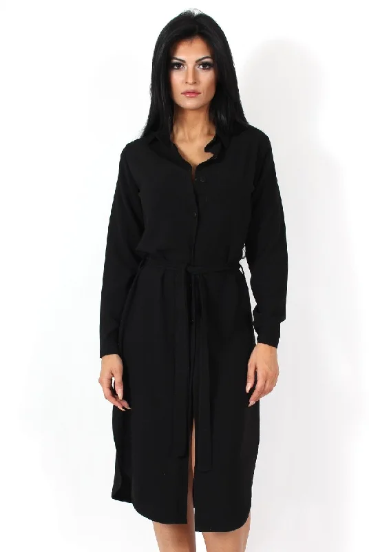 Cori Black Split Shirt Dress