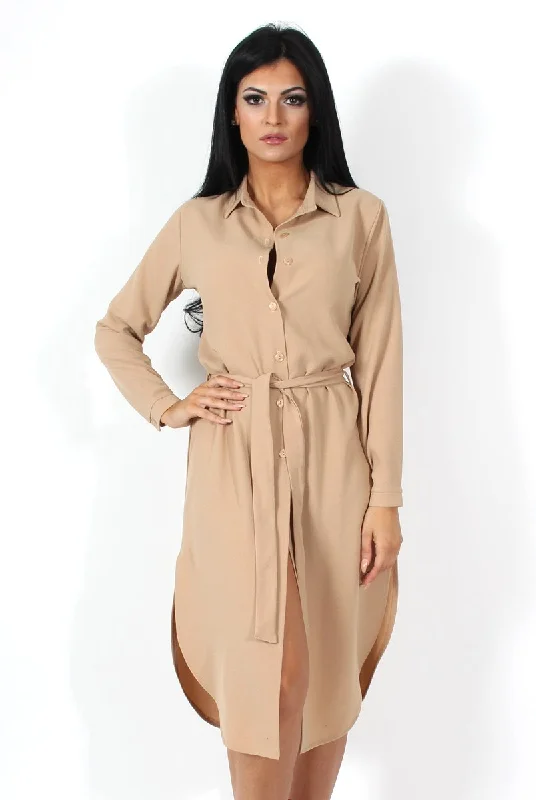 Cori Camel Split Shirt Dress