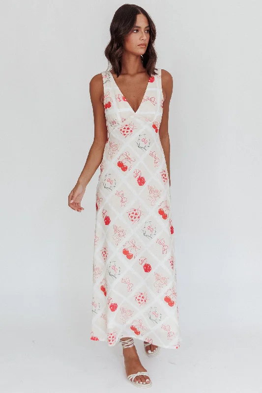 Coucou V-Neckline Maxi Dress Print Beige