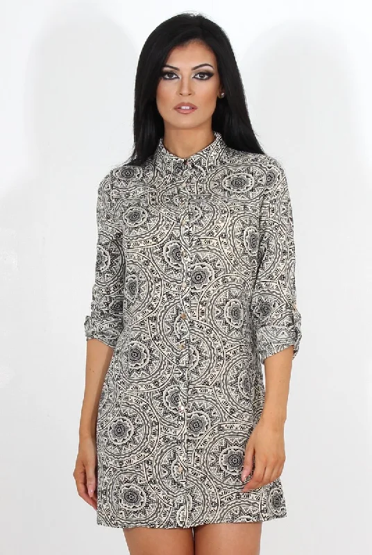 Darcia Black Paisley Print Shirt Dress