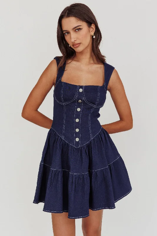 Deep Dive Square Neck Mini Dress Indigo