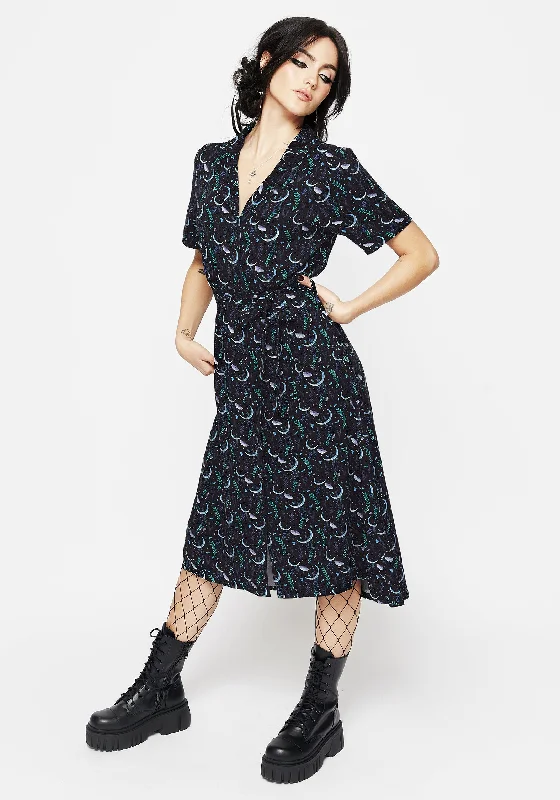 Diana Moon Moth Midi Shirt Dress