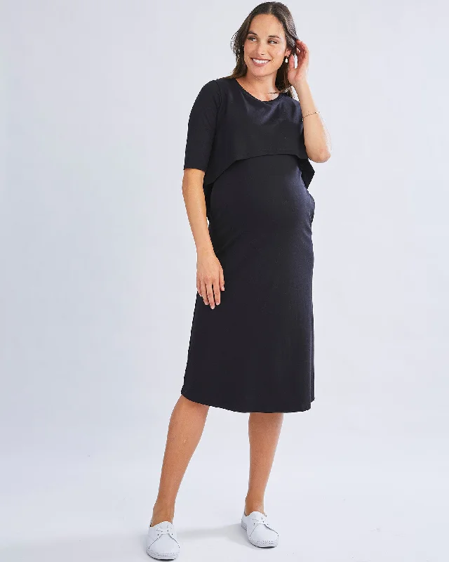 Donna Maternity &  Nursing Flip Dress In Black