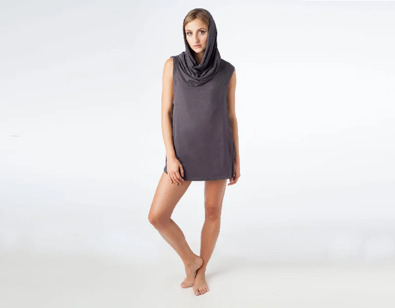 Unisex Echape Sustainable Modal Sleeveless Hooded Top in Dark Grey