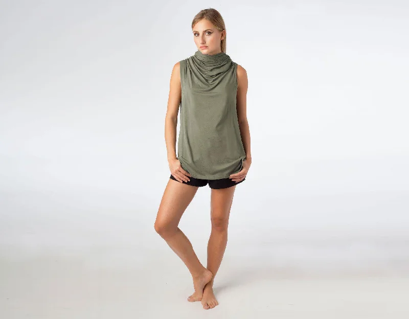 Unisex Echape Sustainable Modal Hooded Sleeveless Top in Olive Green