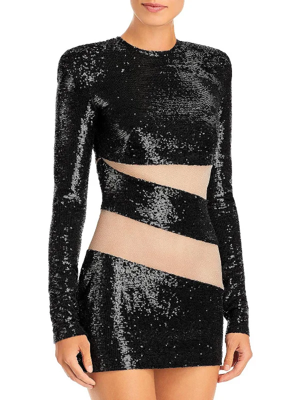 Elise Womens Sequined Illusion Cocktail and Party Dress