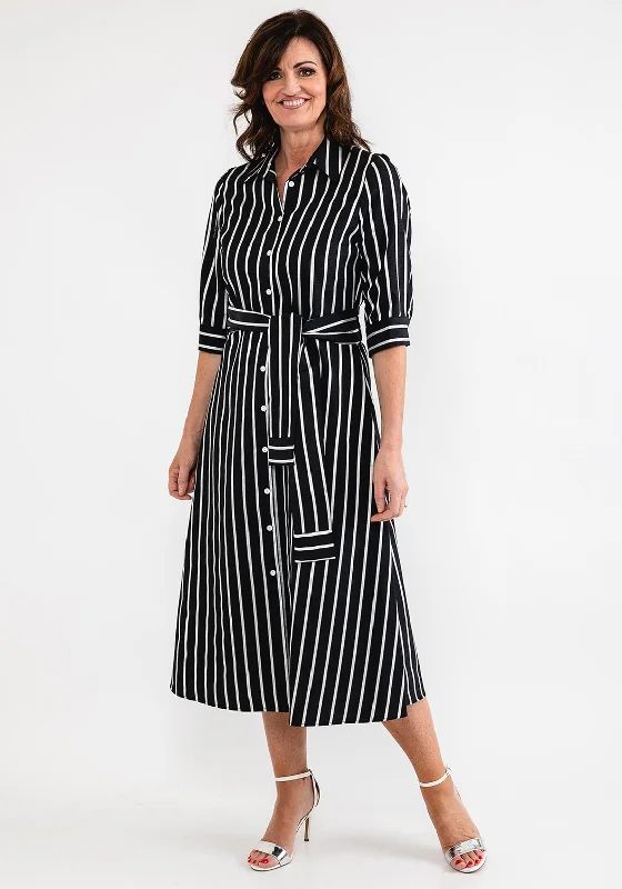 Ella Boo Striped Maxi Shirt Dress, Black & White