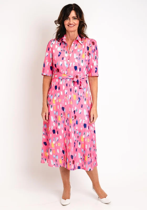 Ella Boo Abstract Print Midi Shirt Dress, Light Pink