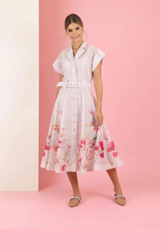 Fee G Amber Floral Print Midi Shirt Dress, Pale Pink