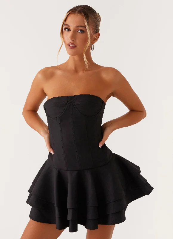 Floriana Ruffle Corset Mini Dress - Black