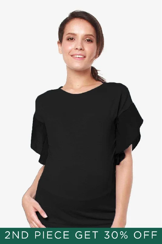 Flutter Sleeves Caela Nursing Top Black