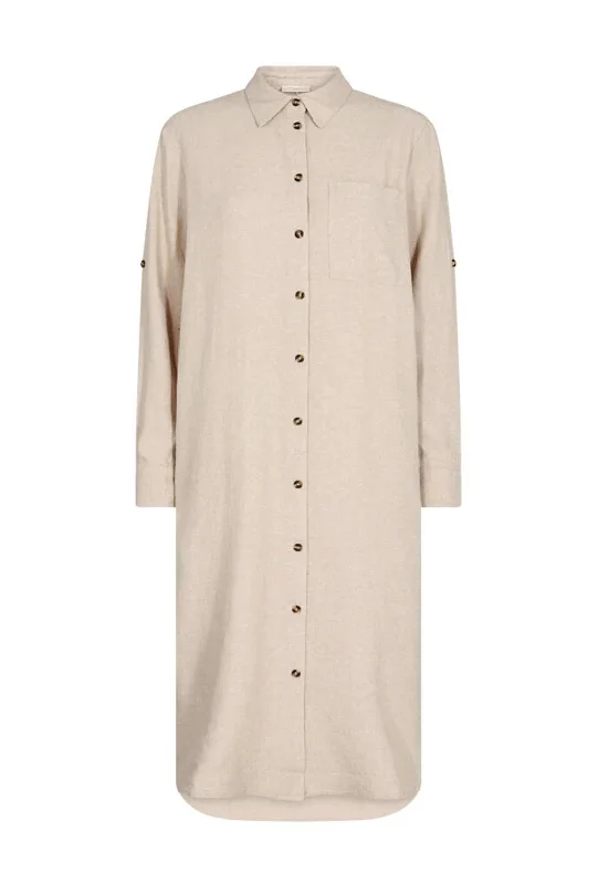 Freequent Lava Linen Midi Shirt Dress, Sand Melange