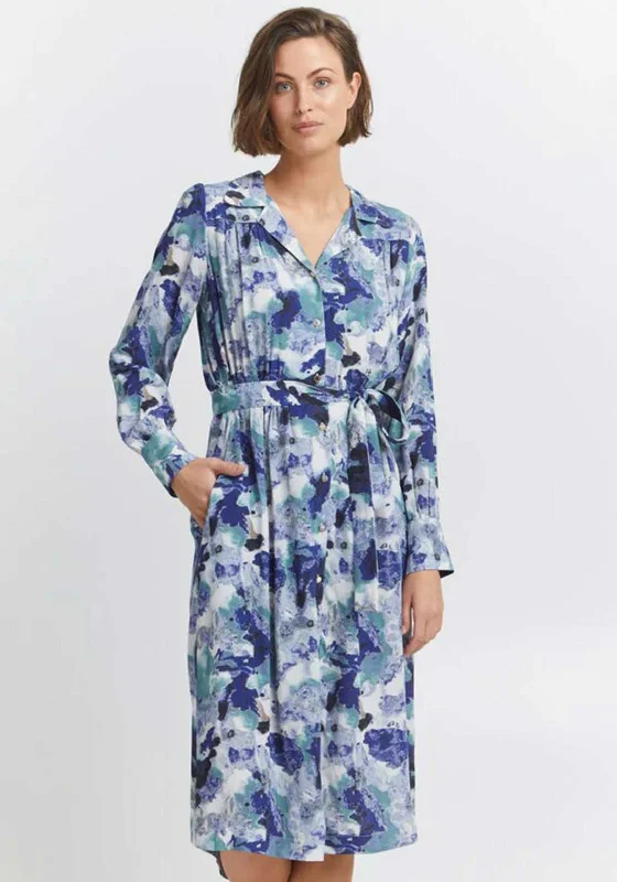 Fransa Printed Midi Shirt Dress, Blue Multi