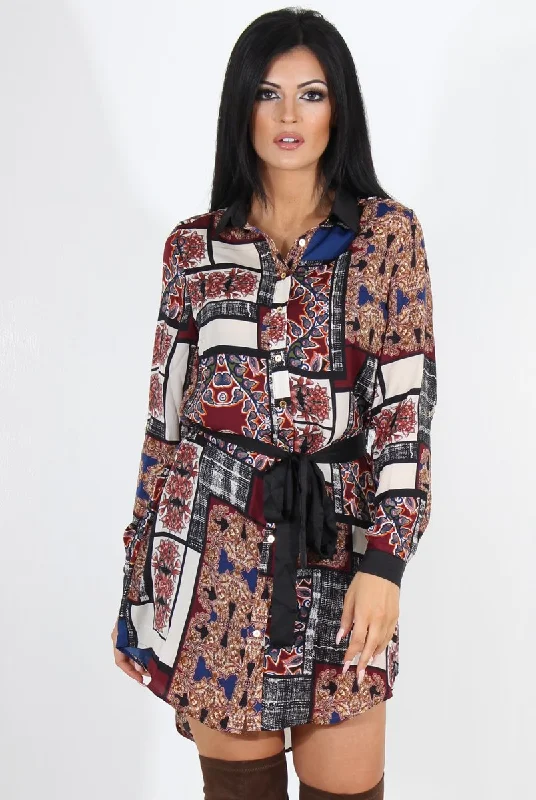 Gemma Wine Paisley Print Shirt Dress