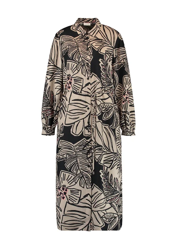 Gerry Weber Tropical Print Midi Shirt Dress, Beige